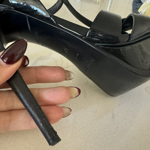 Yves Saint Laurent YSL Tribute Platform Sandals 40.5 Black Patent - Picture 6 of 10